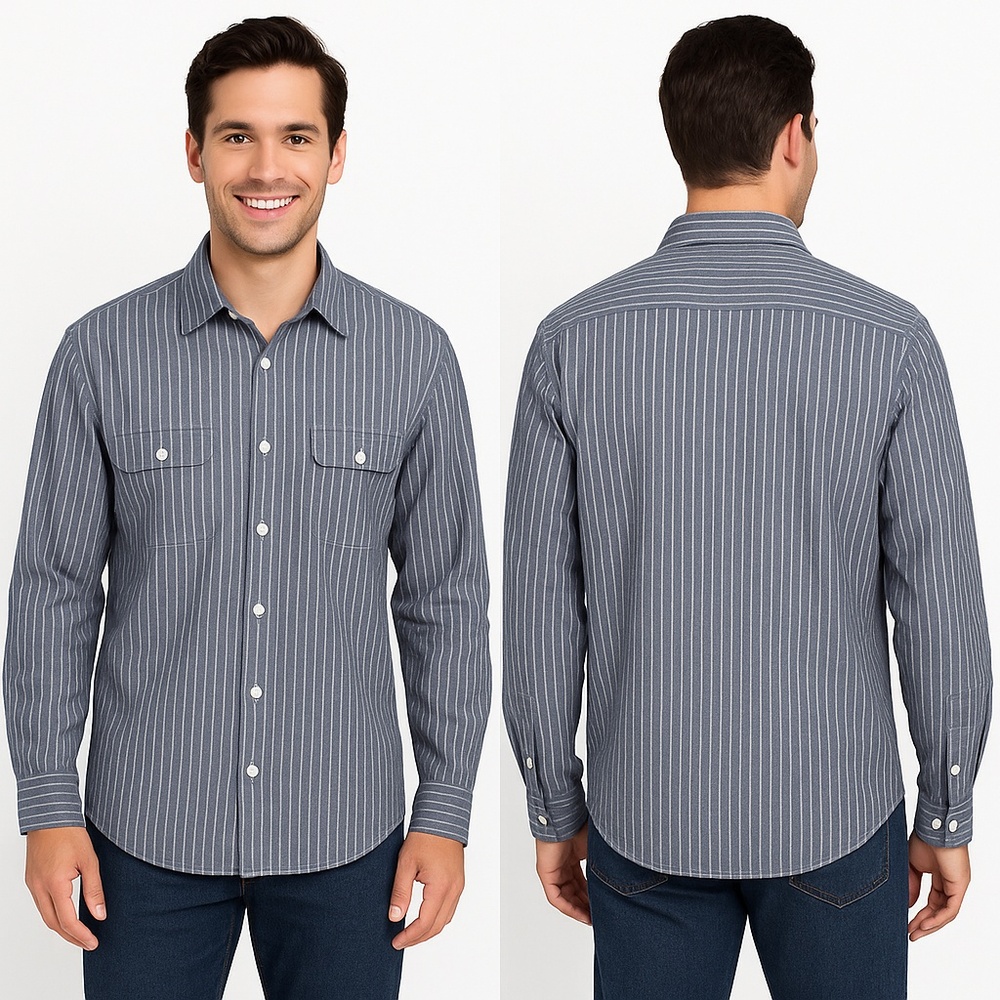 Falls Creek NWT Men’s Vertical Stripe Casual Button-Down Shirt, 100% Cotton P23